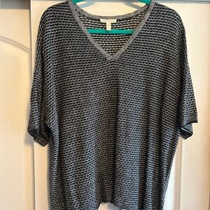 Eileen Fisher Black and White Striped V-Neck Top